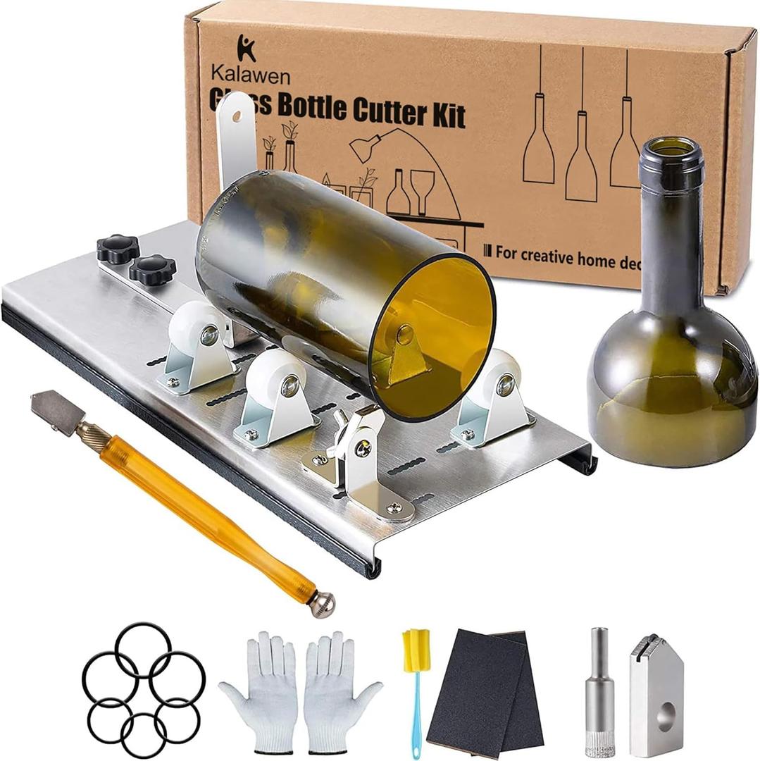 Glass Bottle Cutter, Upgrade Bottle Cutter & Glass Cutter Kit for Bottles, Wine Glass Bottle Cutter Tool to Cut Bottles Wine Beer Liquor Whiskey Champagne (Only for Round Bottles) (Silver)