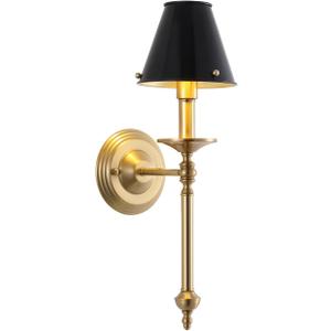 Modern Wall Sconce Industrial Mid Century Bathroom Vanity Wall Light Brushed Brass Finished Frame and Black Metal Lampshade Wall Mount Lights for Living Room Bedroom Stairs Corridor Mirror