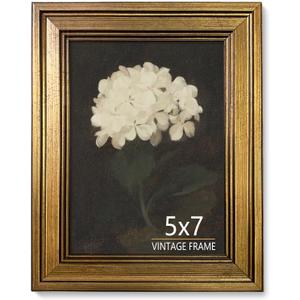 5x7 Picture Frame - Vintage Gold Picture Frame for Tabletop & Wall Mount, 5 x 7 Photo Frame for Living Room, Bedroom, Office Decor Dcor & Wedding Gift