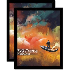 FULDGAENR 7x9 Picture Frame Set of 2, Black Frames for 7 x 9 Inch Photo Poster Certificate, High Transparency Wall/Tabletop Frame with Horizontal Vertical Display (2 Pack | Black | 7"x9")