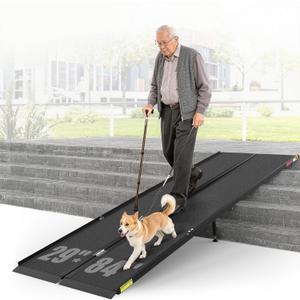 7 Feet Portable Wheelchair Ramp with Sopport Legsk, Black Seamless Non-Slip Aluminum Folding Handicap Ramp,Threshold Ramp for Doorways, Wheel Chair Ramp for Home Steps