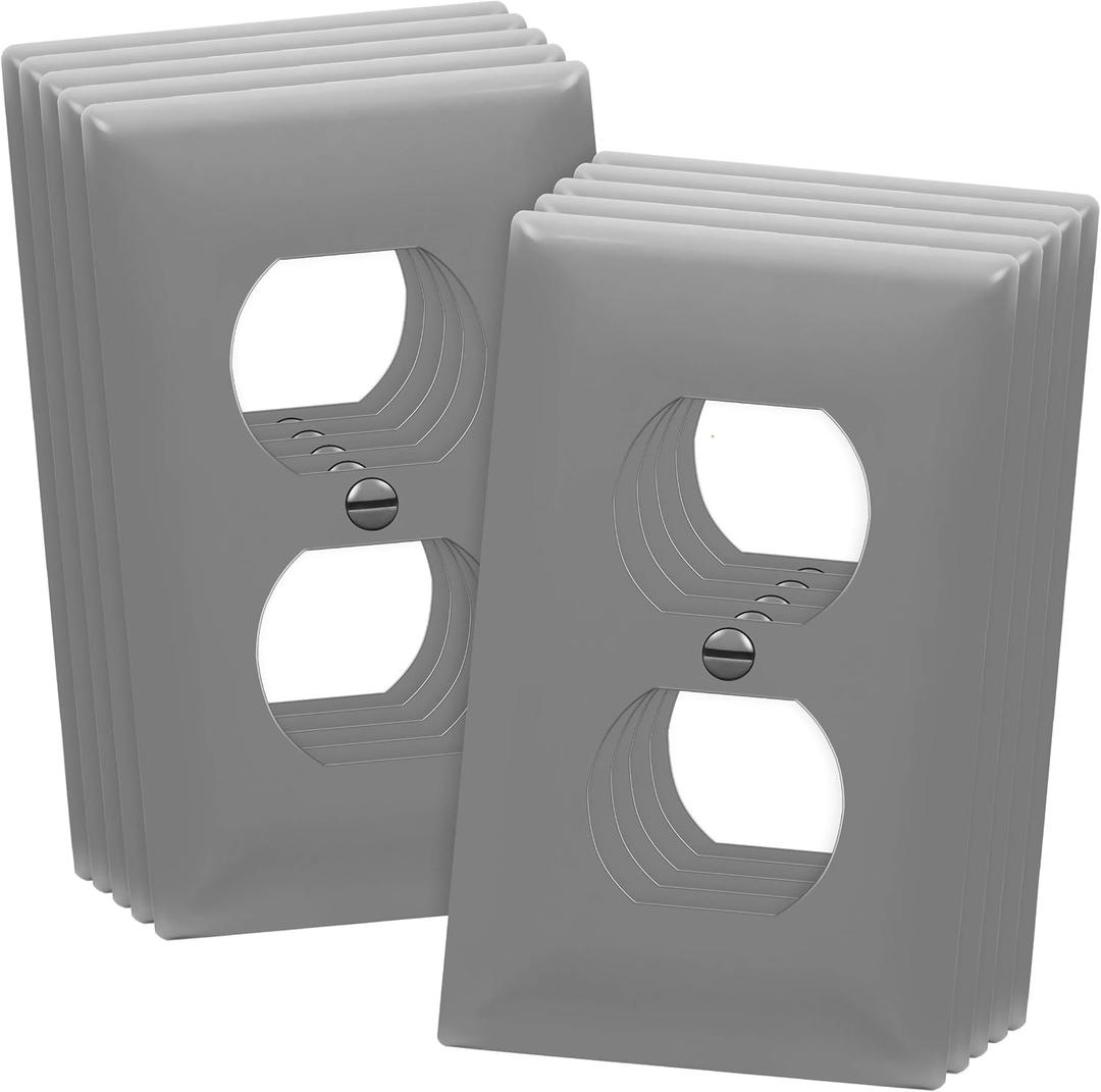 ENERLITES Duplex Wall Plates Kit, Home Electrical Outlet Cover, 1-Gang Standard Size, Unbreakable Polycarbonate Material, 8821-GY-10PCS, Gray, 10 Pack, Grey, 10 Count