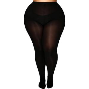 MERYLURE Ultra Plus Size Tights for Women Up To 6x, Semi Opaque Control Top Nylon Pantyhose,High Waist Fashion Stockings (Black, XXXL)