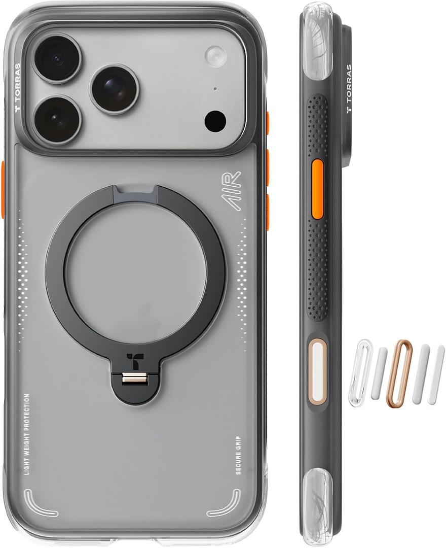 TORRAS Ostand Q3 Air for iPhone 17 Pro Case 6.3'' with Stronger Magnetic Stand, Fit for Magsafe, Airbags Military Protection, Camera Control for iPhone 17 Pro Case, Shockproof & Stylish, Shadow Black