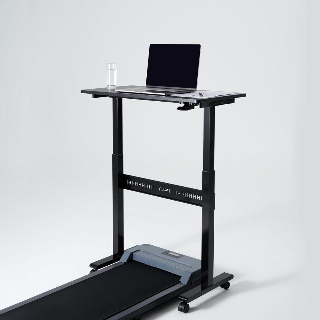 Non-Electric Auto-Lifting Standing Desk, No Knobs or Crank, Cordless, Rolling and Mobile, Great for Walking Pad, Adjustable Height 28.1'' to 43.3'', Desktop Size 31.5'' by 15.7'', Color Black