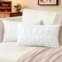 4 x Artscope Halloween Pillow Covers 12 x 20 Set of 2 Decorative Ghost Holiday Pumpkin Throw Pillow Cases Soft Plush Faux Fur Couch Cushion Case for Farmhouse Halloween Sofa Bed Room Home Decor-White