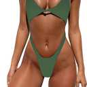 Tainehs Womens Sexy One Piece Bikini Swimsuits High Cut Cheeky Swimwear Thong Bottoms Bathing Swimsuits (Army Green), XS
