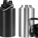 Insulated Water Bottle, 2 Pack, 1 Gallon Jug with Handle, 128 oz Stainless Steel Large Water Bottle Wide Mouth Double Vacuum for Hot & Cold Drinks, Stainless Steel & Black