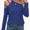 LilyCoco Women's Cold Shoulder Long Sleeve Top Asymmetrical Loose Casual Shirts, M