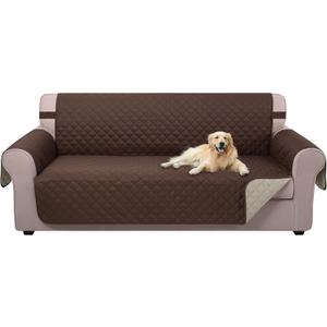U-NICE HOME Reversible Sofa Cover Washable Couch Cover for Dogs Friendly with Elastic Straps Water Repellent Furniture Protector for 3 Cushion Couch (Sofa, Coffee/Beige)