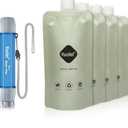 Yuclet Squeeze Water Filtration System with Four 20-Oz Squeeze Pouches and 0.1 Micron Filter Straw, Portable Water Purifier Survival for Camping, Hiking, Backpacking and Emergency Preparedness