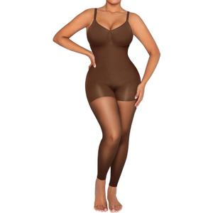 SHAPELLX Full Body Shapewear for Women Tummy Control Sheer Footless Pantyhose Compression Tights Body Shaper Bodysuit (Brown, XL)