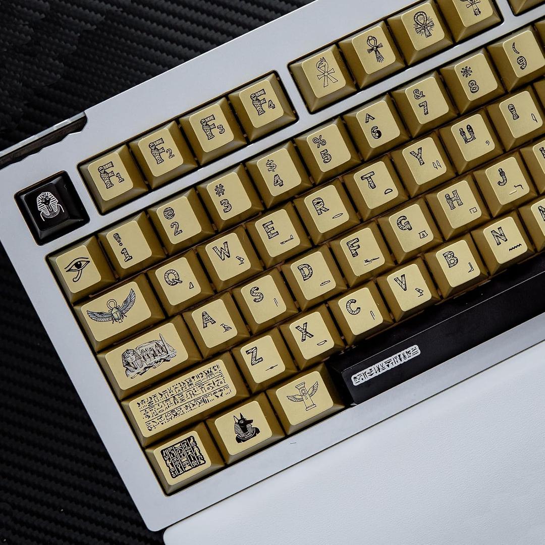 Metal Paint PBT Keycaps, Cool Gold Custom Keycap, 129 Key Cherry Profile Keyboard Caps Set, Retro Anime Key Caps for 60%, 65%, 75%, 100% Cherry MX Switches Mechanical Keyboard,R1