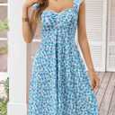 FENSACE Summer Cute Sweetheart Neckline Sundresses Ruffle Sleeve Floral Knee Length Dress (L)