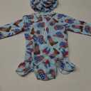 Toddler Baby Girl Rash Guard 4th of July Swimsuit Long Sleeve Zipper Bathing Suit Swimwear with Swim Cap (3-6 Months)
