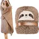 Sloth Wearable Hooded Blanket for Adults - Fluffy Super Soft Shaggy Faux Fur, Fuzzy Warm Cozy Plush Furry Fleece & Sherpa Hoodie Throw Cloak Wrap - Sloth Gifts for Women Adults and Kids