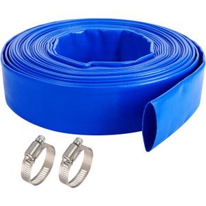2.5" x 100 FT Pool Backwash Hose, Blue Heavy Duty Reinforced PVC Lay Flat Water Discharge Hose for Swimming Pool Filter Pump,with 2 Clamp