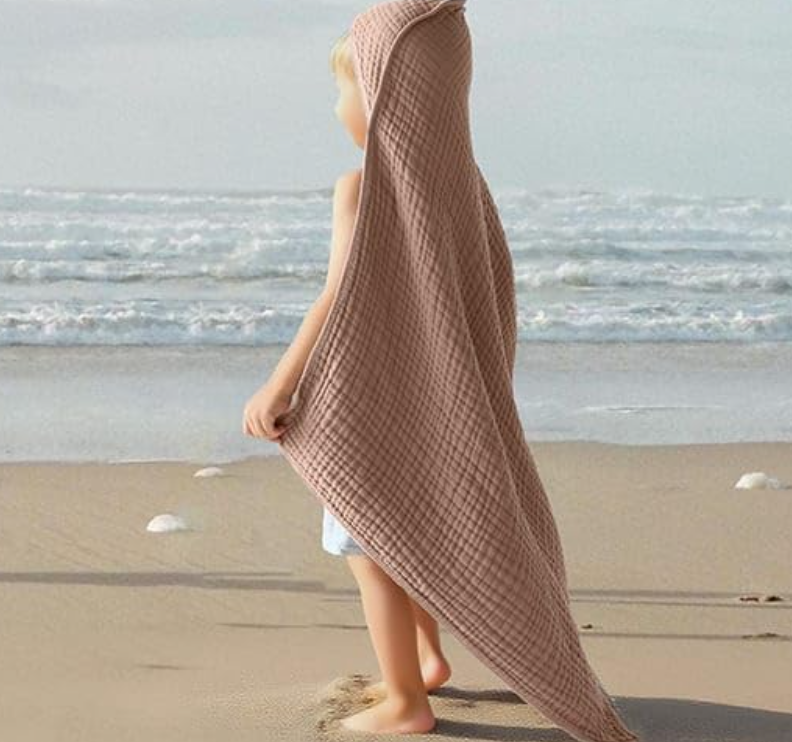 Yoofoss Hooded Baby Towels for Newborn  100% Muslin Organic Cotton Baby Bath Towel with Hood for Babies, Infant, Toddler and Kids, 32x32Inch, Soft and Absorbent Newborn Essential, Coffee
