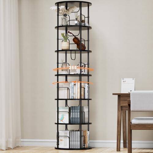 ALLSTAND 6 Tier Rotating Bookshelf, 360 ° Display Stackable Spinning Bookshelf Tower, Corner Bookshelf Tall Floor Standing Swivel Bookcase Narrow Storage Organizer for Bedroom, Living Room, Black