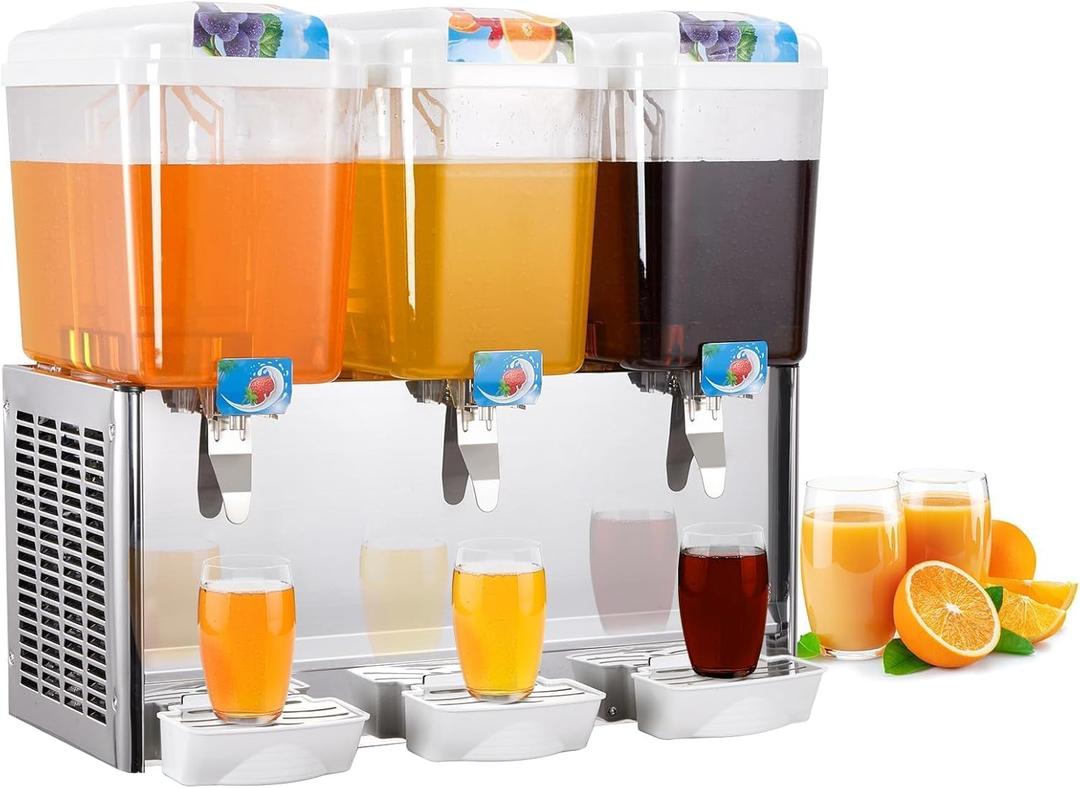 GarveeHome Commercial Beverage Dispenser, 54 L/14.25 gal 3 Tanks Commercial Juice Dispenser, Stainless Steel Cold Drink Dispenser with Thermostat Controller for Restaurant Bar Party, Silver