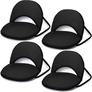 Maitys 4 Pcs Stadium Seats for Bleachers with Back Support, Foldable Padded Chair for Stadium with 5 Adjustable Positions, Portable Floor Seating Chair for Camping, Concert, Classroom (Black)