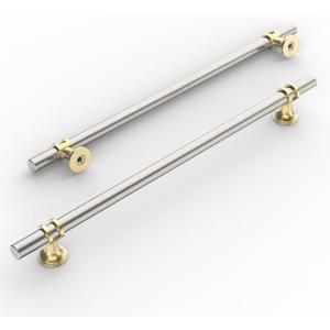 Amerdeco 10 Pack Brushed Satin Nickel and Gold Cabinet Pulls 10 Inch(254MM) Hole Centers Kitchen Cabinet Handles Cabinets Hardware Drawer Pulls ZH0058