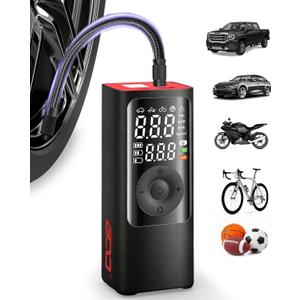 BDO Tire Inflator - Portable Air Compressor, 2.5X Faster 150PSI Cordless Tire Inflator, Tire Air Pump with Dual LCD Display, Auto-Shutoff, Air Compressor for Car, Motorcycle, Bike, BallBlack
