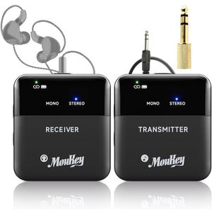Moukey Wireless in Ear Monitor System, Stereo IEM System 2.4G Wireless with Transmitter Beltpack Receiver, Automatic Pairing in Ear Monitoring for Band Rehearsal, Live Performance, Studio (EP-1)