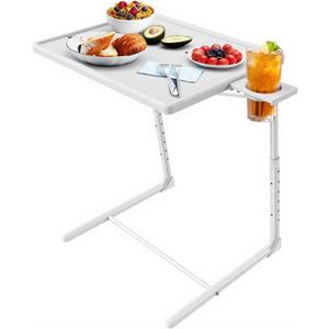 HUANUO Adjustable TV Tray Table - TV Dinner Tray on Bed & Sofa, Comfortable Folding Table with 6 Height & 3 Tilt Angle Adjustments (White)