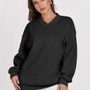 ANRABESS Womens Oversized V Neck Sweatshirt Fleece Long Sleeve Hoodies Pullover Comfy Top 2026 Outfits Teen Preppy Clothes Black X-Large