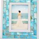 GIFTME Beach Theme Mosaic Photo Frame - Mother of Pearl Material, Blue, Tabletop or Wall Frame (3.5x5 Inch, 1pc)