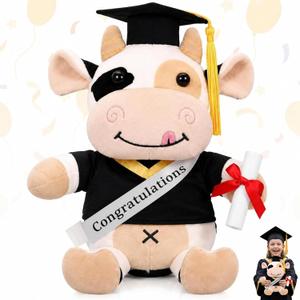 Hollowfly 2026 Graduation Cow Plush Toy Adorable Cow Stuffed Animal Graduation Gift Party Decoration for Man Women Girls Boys Kindergarten High School College Congratulatory Party Gifts