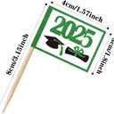 2 x ZXvZYT 2025 Graduation Cupcake Toppers Small Mini 2025 Graduation Cap Toothpick Stick Flags - Diploma Grad Theme Party Cake Cocktail Fruit Decoration(Green 100 Pcs)