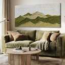 Dolidoteart Green Beige White Mountain Wall Art, Hand Painted Oil Painting on Canvas, Large Landscape Wall Decor for Living Room Bedroom Office, Horizontal 24x48 Inch