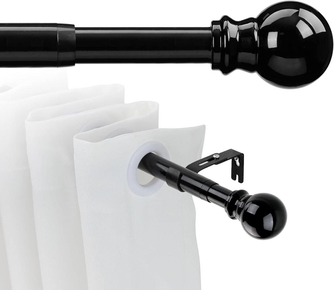 1 Inch Adjustable Grommet Curtain Rod-Black Curtain Rods for Windows 34 to 68" Drapery, Heavy-Duty living room curtain rod with 2 Brackets,Curtain ring for Bedroom, Kitchen Outdoor Patio