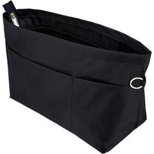 Handbag Tote Purse Organizer Insert Bag Liner Shaper Divider Zipper 11 Pockets Compartments Medium Black