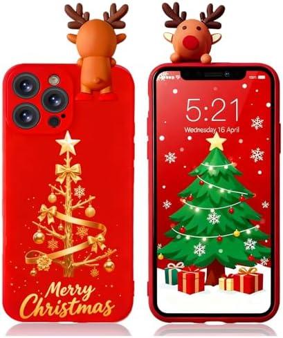 Yzniyzce Christmas Case for iPhone 15 Pro Max, Silicone Red Cover with Lovely 3D Deer Doll Patterns Design Shockproof Soft Cartoon Cute TPU Xmas Present Skin for iPhone 15 Pro Max 6.7", Christmas Tree