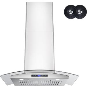 FIREGAS 30 inch Wall Mount Range Hood 600CFM with Ducted Exhaust Vent,3 Speed Fan,Soft Touch Controls,LED Lights,Permanent Filters in Stainless Steel,includes Charcoal Filter