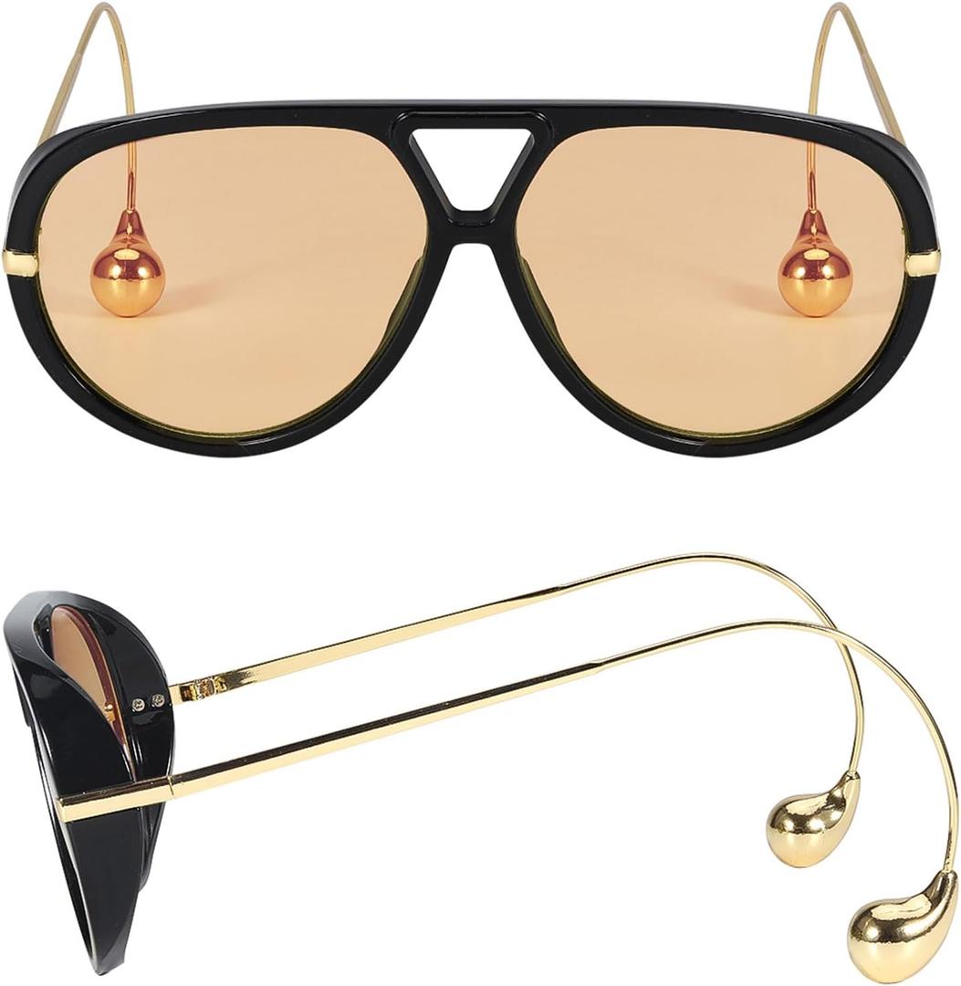 Oversized Aviator Sunglasses with Earring for Women Large Big UV400 Protection Designer 2025 Ladies Shades