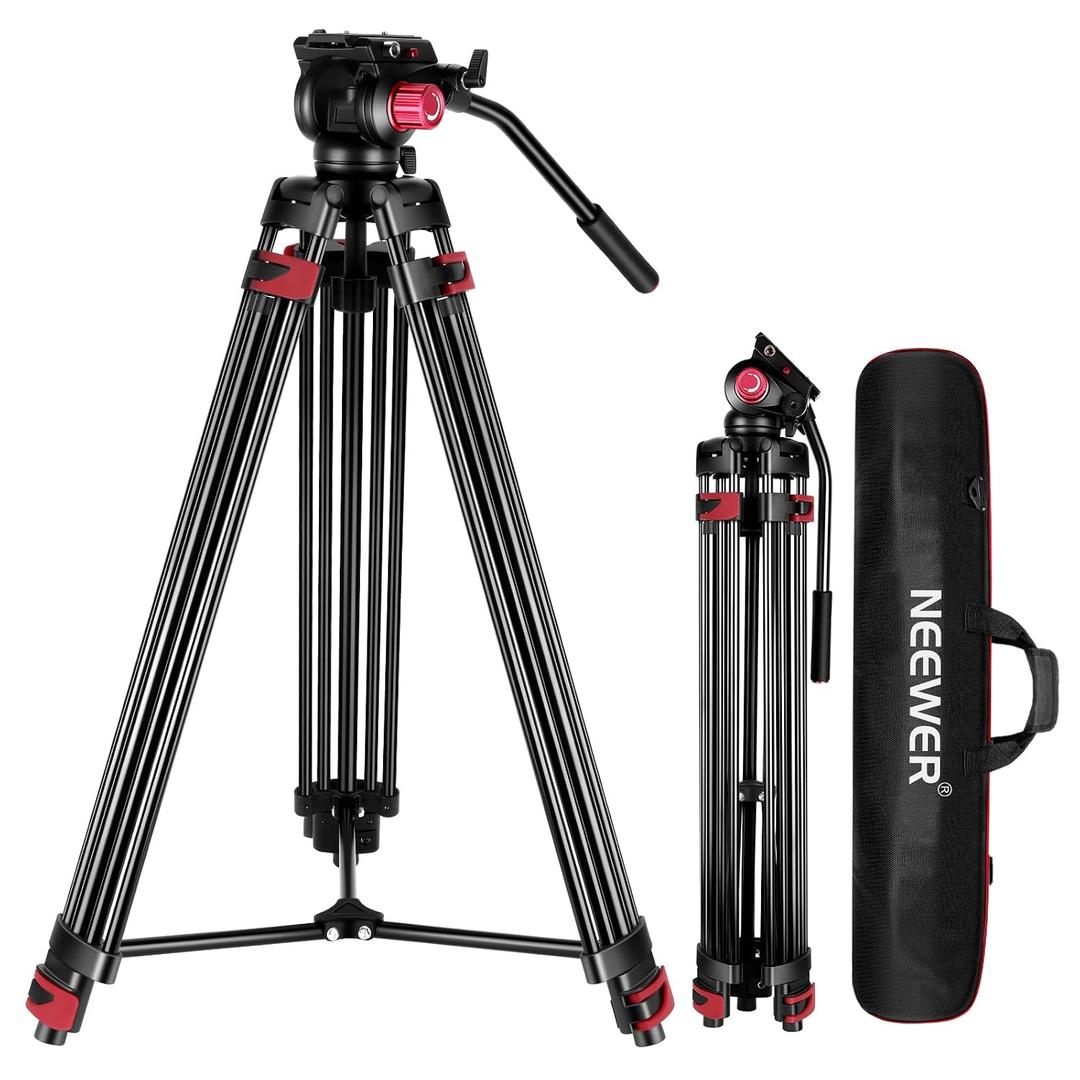 NEEWER 79"/200cm Video Tripod, Heavy Duty Aluminum Alloy Camera Tripod Stand with 360 Fluid Drag Head, QR Plate Compatible with Canon Nikon Sony and Other DSLR Camera Camcorder, Load Up to 17.6lb/8kg