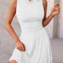 MEROKEETY Women's 2026 Summer Sleeveless Ruffle Mini Dresses | Pleated Ruched Waist, Cute Short Dress, Party Cocktail Dresses, Graduation Dresses 2026, Flowy Hem (White, L)