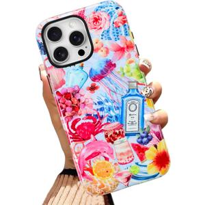 Gukalong Magnetic Case for iPhone 16 Pro Max 6.9 Inch Ocean Collage Coral Reefs Jellyfish Summer Aesthetic Phone Cover Dual Layers Heavy Duty Shockproof Protective Anti-Scratch Case for Women Men