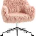 Vinsetto Faux Fur Desk Chair, Swivel Vanity Chair with Adjustable Height and Wheels for Office, Bedroom, Pink