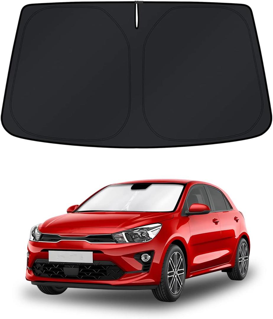 KUST Windshield Sun Shade for Kia Rio 2018-2021 2022 2023 Accessories 4 Layers Car Sunshade for Front Windows Shade Custom Fit Rio Sun Visor 260T Retractable Blocks Shade UV Rays