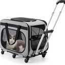 Extra Large Pet Carrier with Wheels for Small Dogs and All-Breed Cats, Cat Rolling Carrier for up to 4 Cats, Support up to 40 Lbs, Grey (Single Compartment)