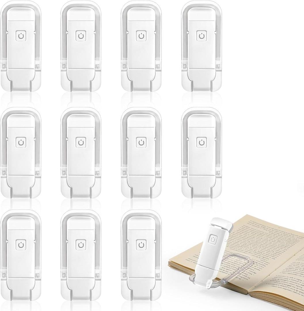 12 Pack Reading Light,Rechargeable Book Light for Reading in Bed,Clip-On Book Lights with 3 Color Temperature,Bulk Gifts for Book Lovers Kids AdultsWhite