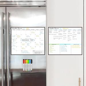 Clever Clean Non-Magnetic Monthly and Weekly Calendar for Fridge 16.5"x13.5" - Restickable Dry Erase Calendar Sticks to Most Smooth Surfaces - 6 Markers Included
