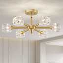 XINGQI Gold Glass Chandelier Sputnik 6-Light Mid Century Semi Flush Mount Ceiling Light Fixture 22" Modern Ceiling Lighting for Dining Room Bedroom Entryway Powder Room