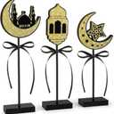 3 Pieces Ramadan Decorations Eid Mubarak Table Decor Wooden Set, Islamic Ramadan Tiered Tray Decor for Muslim Party Tabletop Decor Home (Shiny)