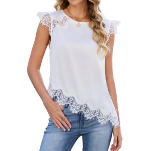 JTD Women's Sleeveless Tops Lace Trim Tank Tops Casual Loose Blouses 2026 Summer Trendy Dressy Tank Shirt White (L)